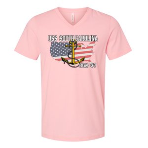 Uss South Carolina Cgn37 Cruiser Veteran Day Father Grandpa V-Neck T-Shirt