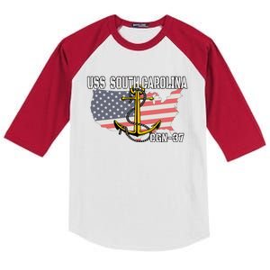 Uss South Carolina Cgn37 Cruiser Veteran Day Father Grandpa Kids Colorblock Raglan Jersey