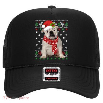 Ugly Sweater Christmas English Bulldog Dog Puppy Xmas Pajama Great Gift High Crown Mesh Back Trucker Hat