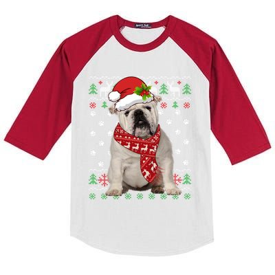 Ugly Sweater Christmas English Bulldog Dog Puppy Xmas Pajama Great Gift Kids Colorblock Raglan Jersey