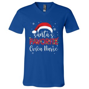 Ugly Sweater Christmas Santas Favorite Cvicu Nurse Xmas Gift V-Neck T-Shirt