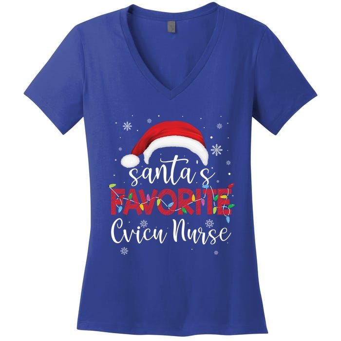 Ugly Sweater Christmas Santas Favorite Cvicu Nurse Xmas Gift Women's V-Neck T-Shirt