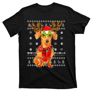 Ugly Sweater Christmas Lights Dachshund Dog Puppy Lover T-Shirt