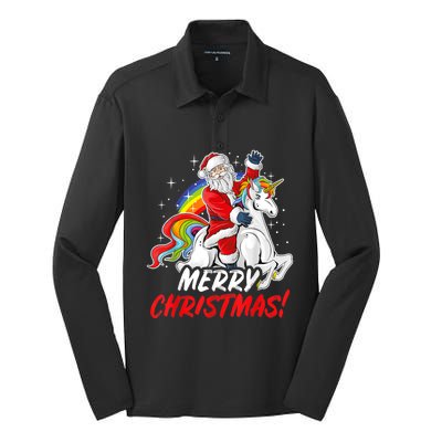 Unicorn Santa Claus Christmas Holiday Silk Touch Performance Long Sleeve Polo