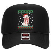 Ugly Sweater Christmas American Eskimo Dog Santa Reindeer High Crown Mesh Back Trucker Hat