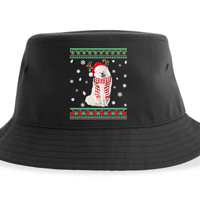 Ugly Sweater Christmas American Eskimo Dog Santa Reindeer Sustainable Bucket Hat