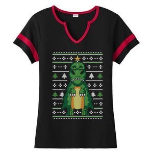 Ugly Sweater Christmas Dinosaur Design Funny Xmas Tree Rex Funny Gift Ladies Halftime Notch Neck Tee