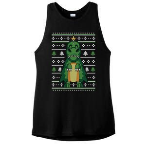 Ugly Sweater Christmas Dinosaur Design Funny Xmas Tree Rex Funny Gift Ladies PosiCharge Tri-Blend Wicking Tank