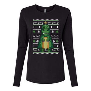 Ugly Sweater Christmas Dinosaur Design Funny Xmas Tree Rex Funny Gift Womens Cotton Relaxed Long Sleeve T-Shirt