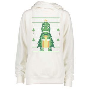 Ugly Sweater Christmas Dinosaur Design Funny Xmas Tree Rex Funny Gift Womens Funnel Neck Pullover Hood