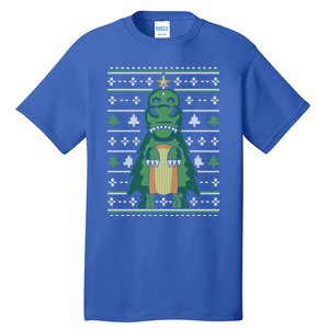 Ugly Sweater Christmas Dinosaur Design Funny Xmas Tree Rex Funny Gift Tall T-Shirt