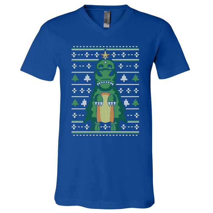 Ugly Sweater Christmas Dinosaur Design Funny Xmas Tree Rex Funny Gift V-Neck T-Shirt