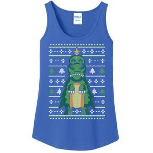 Ugly Sweater Christmas Dinosaur Design Funny Xmas Tree Rex Funny Gift Ladies Essential Tank