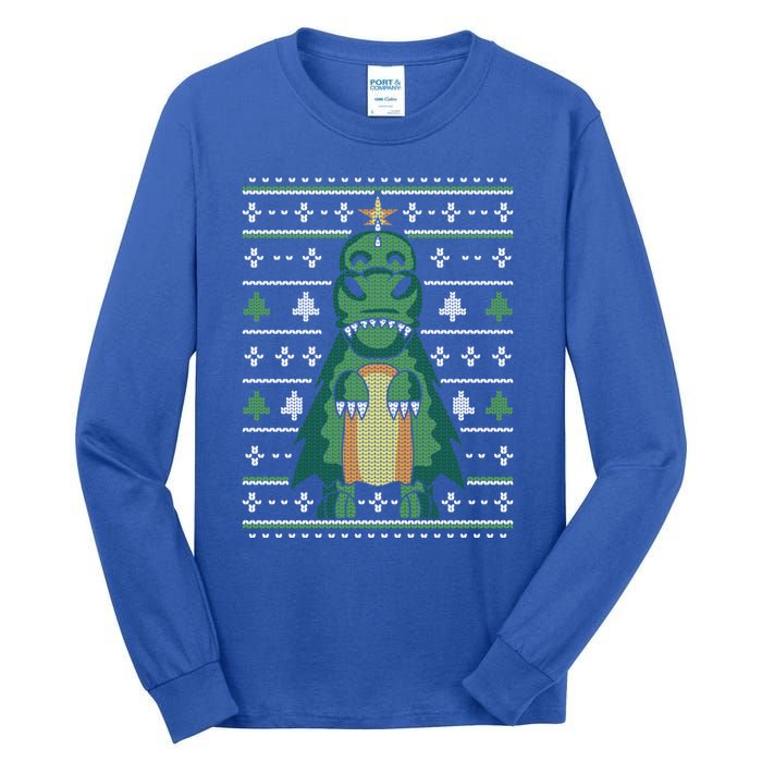 Ugly Sweater Christmas Dinosaur Design Funny Xmas Tree Rex Funny Gift Tall Long Sleeve T-Shirt