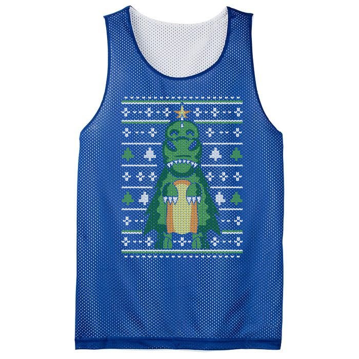 Ugly Sweater Christmas Dinosaur Design Funny Xmas Tree Rex Funny Gift Mesh Reversible Basketball Jersey Tank