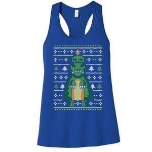 Ugly Sweater Christmas Dinosaur Design Funny Xmas Tree Rex Funny Gift Women's Racerback Tank