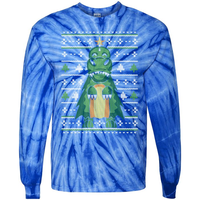 Ugly Sweater Christmas Dinosaur Design Funny Xmas Tree Rex Funny Gift Tie-Dye Long Sleeve Shirt