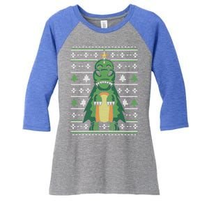 Ugly Sweater Christmas Dinosaur Design Funny Xmas Tree Rex Funny Gift Women's Tri-Blend 3/4-Sleeve Raglan Shirt