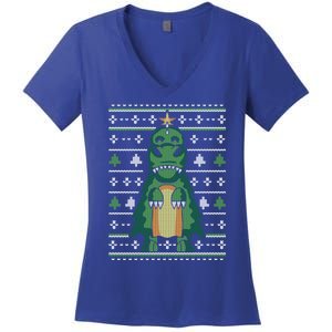 Ugly Sweater Christmas Dinosaur Design Funny Xmas Tree Rex Funny Gift Women's V-Neck T-Shirt