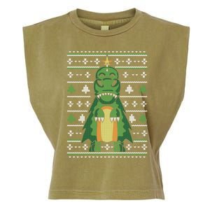 Ugly Sweater Christmas Dinosaur Design Funny Xmas Tree Rex Funny Gift Garment-Dyed Women's Muscle Tee