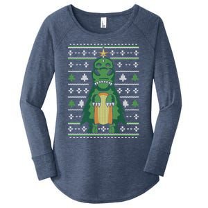 Ugly Sweater Christmas Dinosaur Design Funny Xmas Tree Rex Funny Gift Women's Perfect Tri Tunic Long Sleeve Shirt