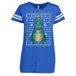 Ugly Sweater Christmas Dinosaur Design Funny Xmas Tree Rex Funny Gift Enza Ladies Jersey Football T-Shirt