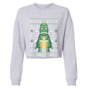 Ugly Sweater Christmas Dinosaur Design Funny Xmas Tree Rex Funny Gift Cropped Pullover Crew