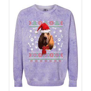 Ugly Sweater Christmas Bloodhound Dog Santa Hat Pajama Colorblast Crewneck Sweatshirt