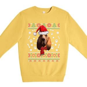 Ugly Sweater Christmas Bloodhound Dog Santa Hat Pajama Premium Crewneck Sweatshirt