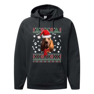 Ugly Sweater Christmas Bloodhound Dog Santa Hat Pajama Performance Fleece Hoodie