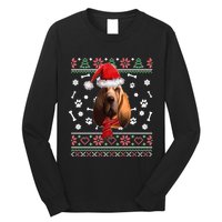 Ugly Sweater Christmas Bloodhound Dog Santa Hat Pajama Long Sleeve Shirt