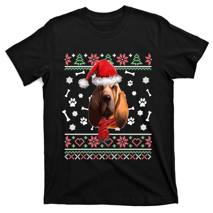 Ugly Sweater Christmas Bloodhound Dog Santa Hat Pajama T-Shirt