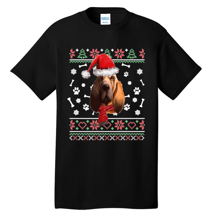 Ugly Sweater Christmas Bloodhound Dog Santa Hat Pajama Tall T-Shirt