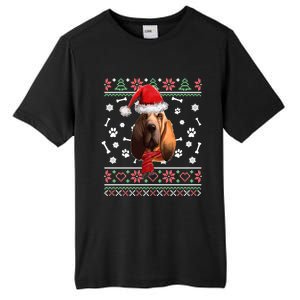 Ugly Sweater Christmas Bloodhound Dog Santa Hat Pajama Tall Fusion ChromaSoft Performance T-Shirt