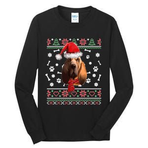 Ugly Sweater Christmas Bloodhound Dog Santa Hat Pajama Tall Long Sleeve T-Shirt