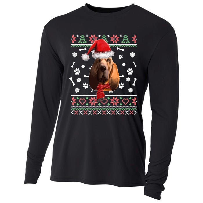 Ugly Sweater Christmas Bloodhound Dog Santa Hat Pajama Cooling Performance Long Sleeve Crew