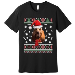 Ugly Sweater Christmas Bloodhound Dog Santa Hat Pajama Premium T-Shirt