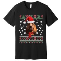 Ugly Sweater Christmas Bloodhound Dog Santa Hat Pajama Premium T-Shirt