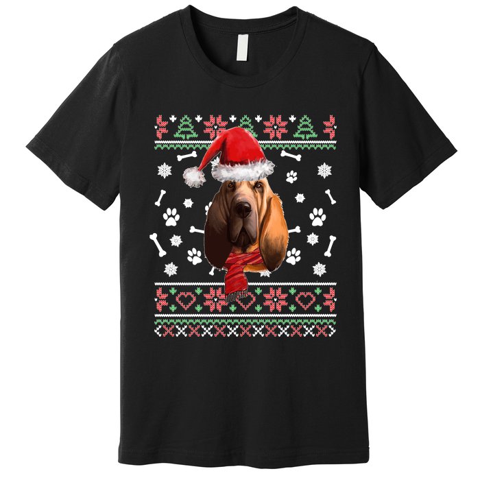 Ugly Sweater Christmas Bloodhound Dog Santa Hat Pajama Premium T-Shirt