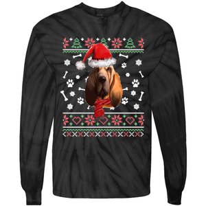 Ugly Sweater Christmas Bloodhound Dog Santa Hat Pajama Tie-Dye Long Sleeve Shirt