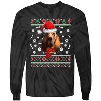 Ugly Sweater Christmas Bloodhound Dog Santa Hat Pajama Tie-Dye Long Sleeve Shirt