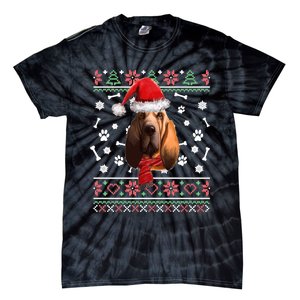 Ugly Sweater Christmas Bloodhound Dog Santa Hat Pajama Tie-Dye T-Shirt