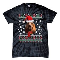 Ugly Sweater Christmas Bloodhound Dog Santa Hat Pajama Tie-Dye T-Shirt