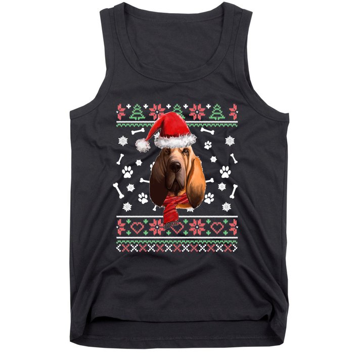 Ugly Sweater Christmas Bloodhound Dog Santa Hat Pajama Tank Top