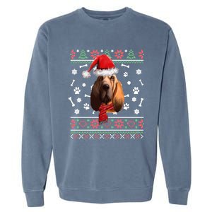 Ugly Sweater Christmas Bloodhound Dog Santa Hat Pajama Garment-Dyed Sweatshirt