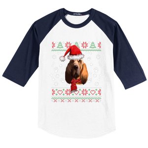 Ugly Sweater Christmas Bloodhound Dog Santa Hat Pajama Baseball Sleeve Shirt