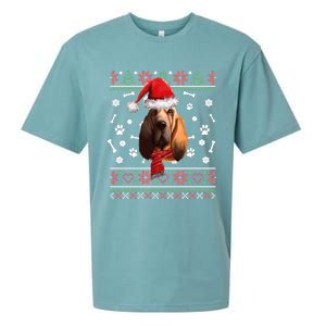 Ugly Sweater Christmas Bloodhound Dog Santa Hat Pajama Sueded Cloud Jersey T-Shirt