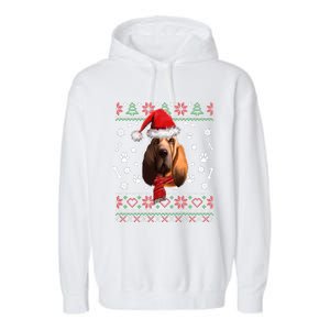 Ugly Sweater Christmas Bloodhound Dog Santa Hat Pajama Garment-Dyed Fleece Hoodie