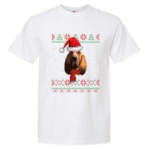 Ugly Sweater Christmas Bloodhound Dog Santa Hat Pajama Garment-Dyed Heavyweight T-Shirt