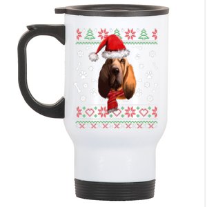 Ugly Sweater Christmas Bloodhound Dog Santa Hat Pajama Stainless Steel Travel Mug